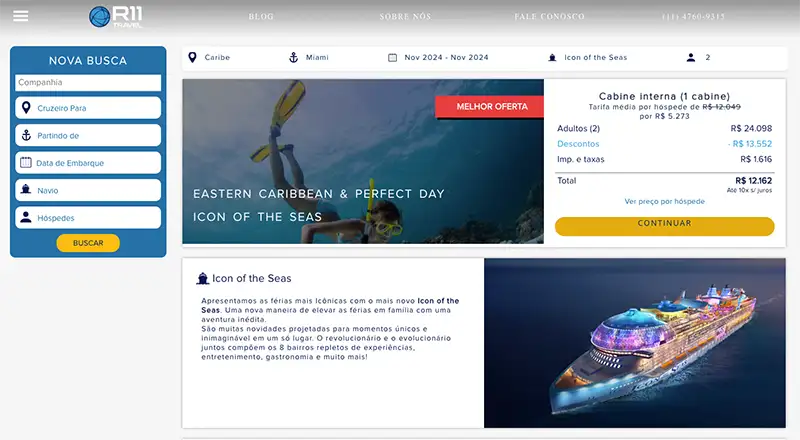 Escolha seu cruzeiro no site da R11 Travel