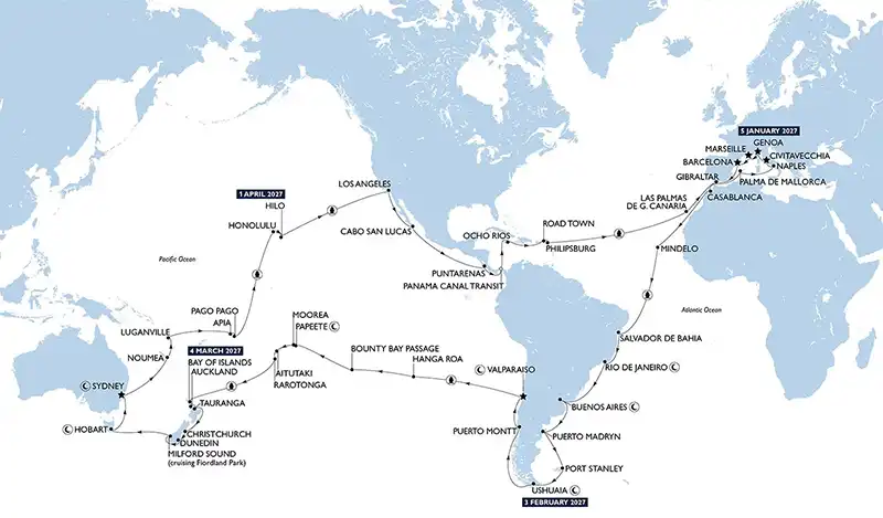 Itinerario MSC World Cruise 2027